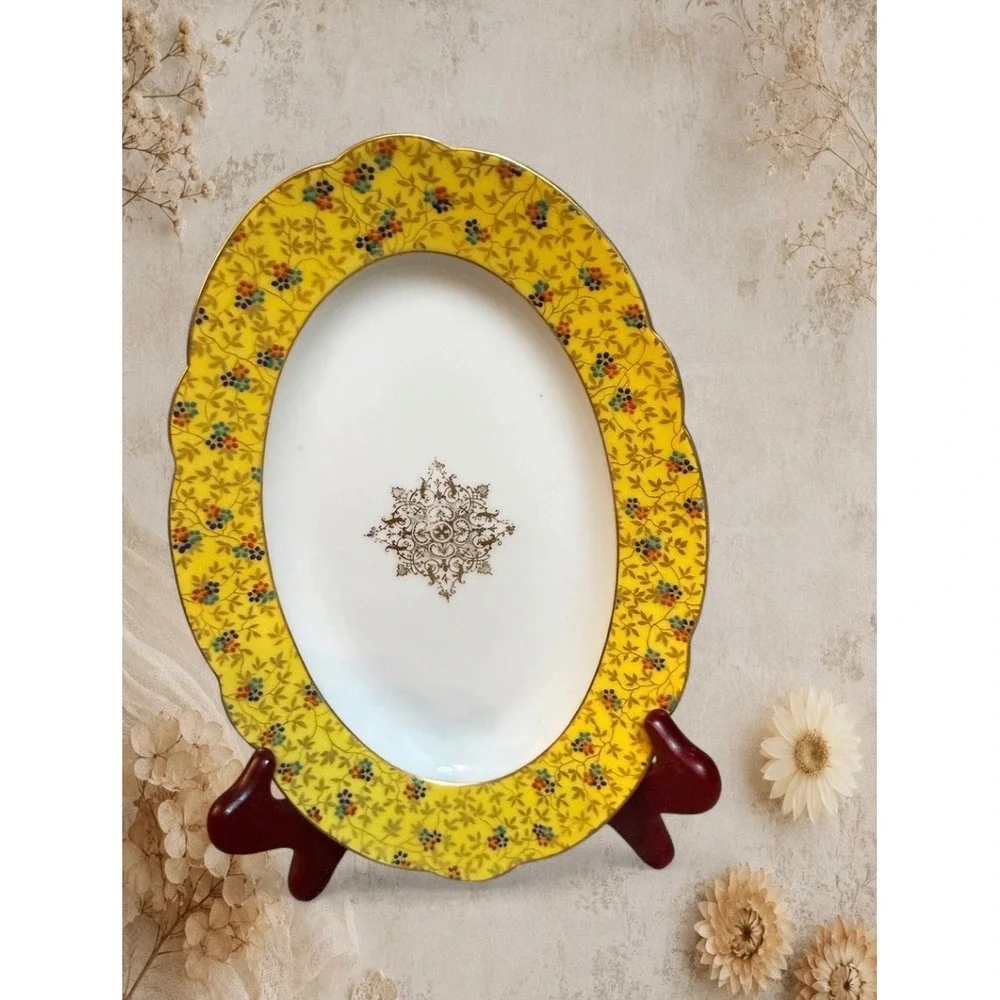 Antique Limoges BAWO & DOTTER LIMOGES Porcelain Platter Yellow Floral Gold